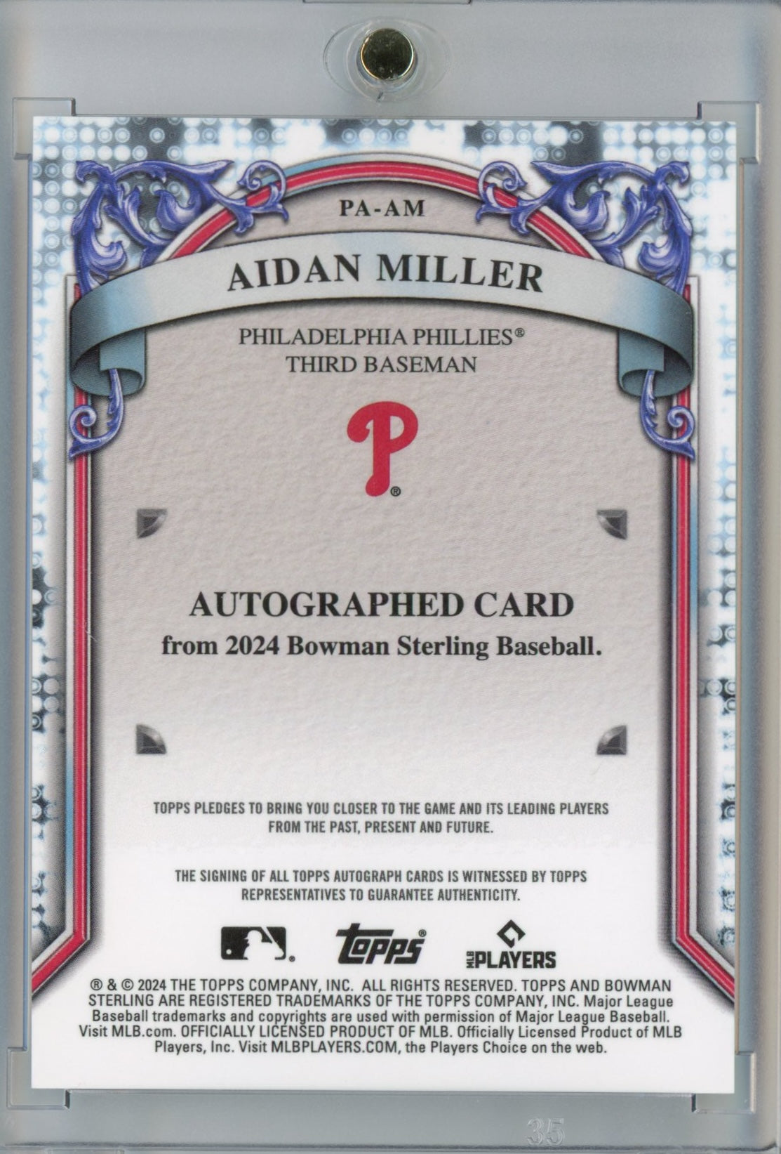2024 Topps Bowman Sterling Aidan Miller #PAAM Autograph Rookie RC Baseball Card