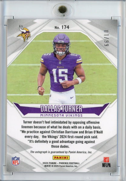 2024 Panini Phoenix Dallas Turner #174 Red Autograph /99 Rookie RC Football Card