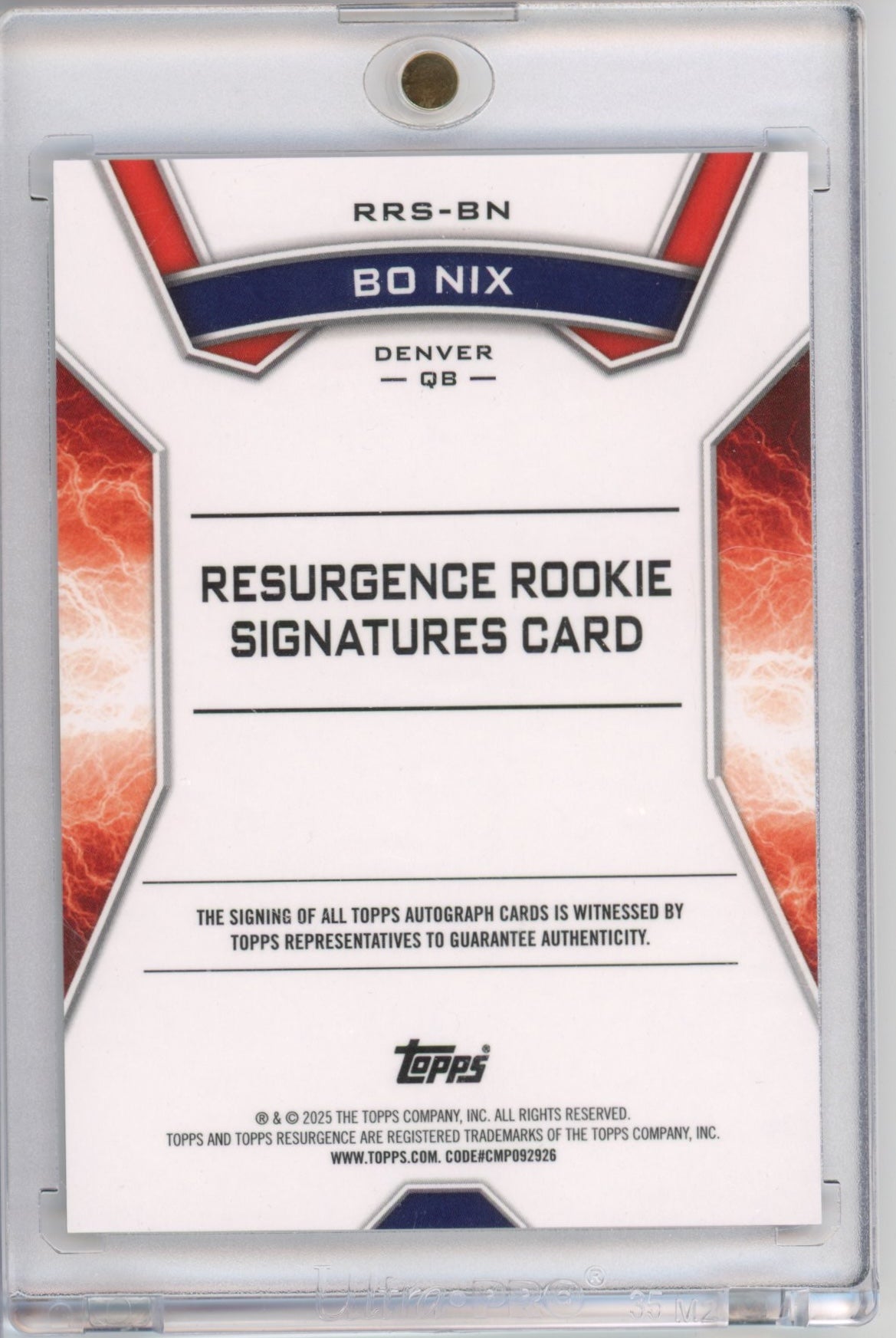 2024 Topps Resurgence Bo Nix #RRSBN Auto Rookie RC Football Card