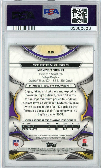 Graded 2015 Topps Finest Stefon Diggs #58 Rookie RC Football Card PSA 10 Gem Mint