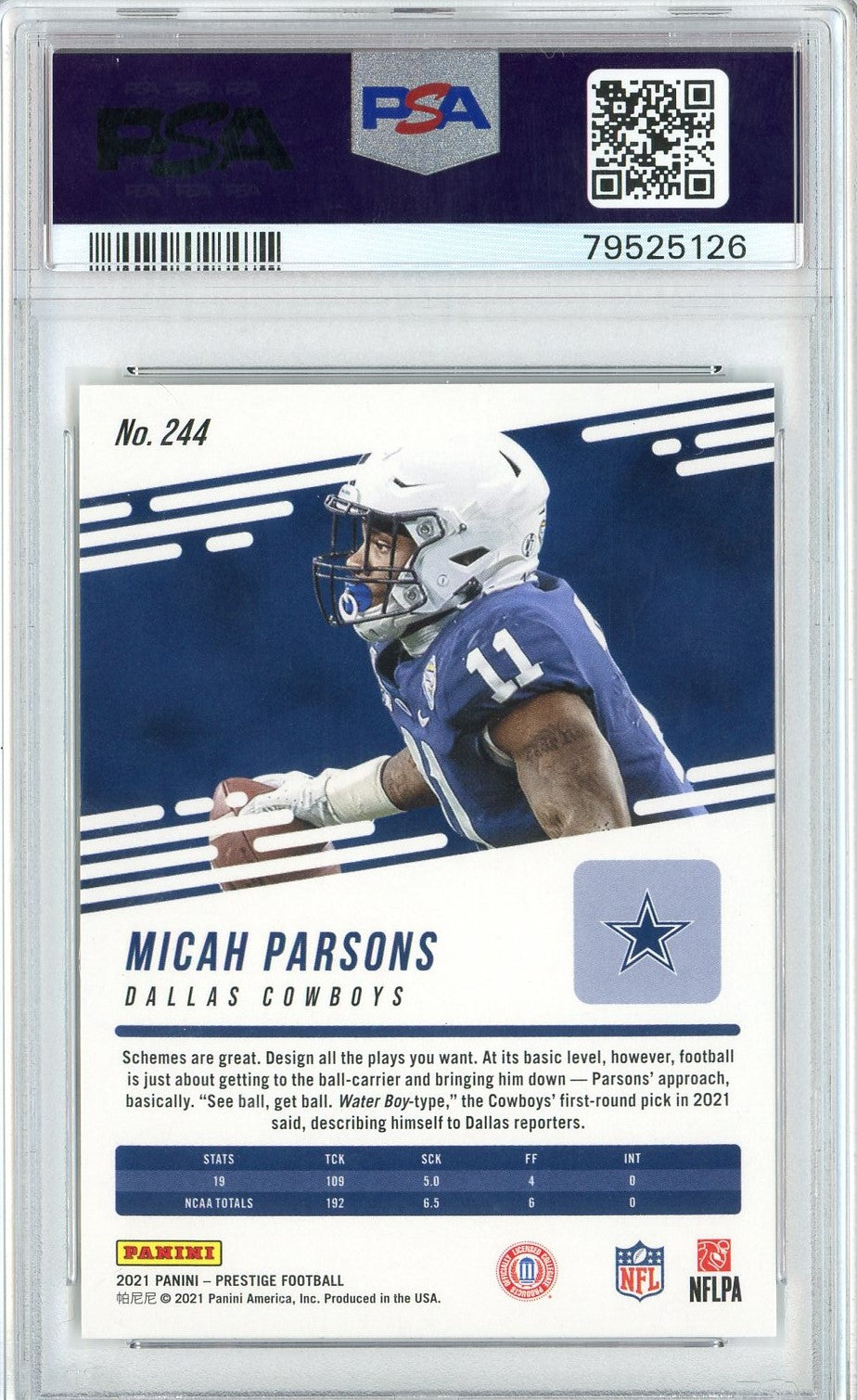Graded 2021 Panini Prestige Micah Parsons #244 Rookie RC Football Card PSA 10 Gem Mint