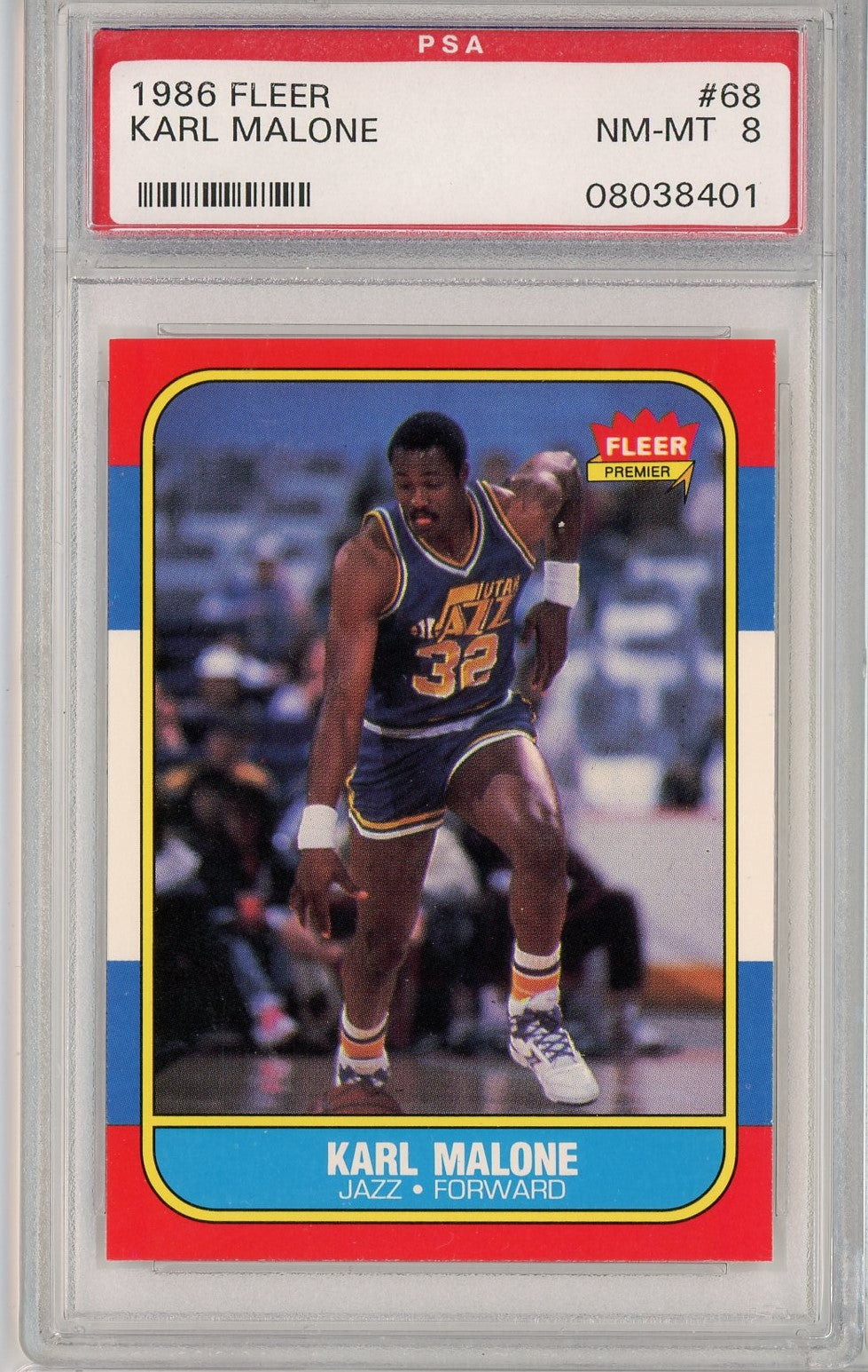 Graded 1986 Fleer Karl Malone #68 Rookie RC Basketball Card PSA 8 NM-MT