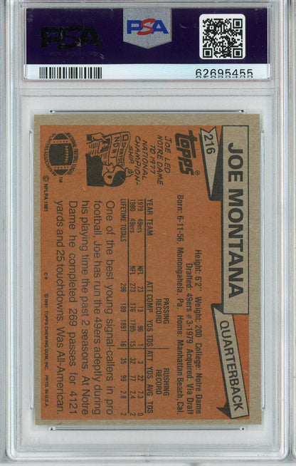 Graded 1981 Topps Joe Montana #216 Rookie RC Football Card PSA 7 Near Mint