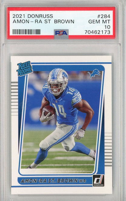 Graded 2021 Panini Donruss Amon-Ra St. Brown #284 Rookie RC Football Card PSA 10 Gem Mint