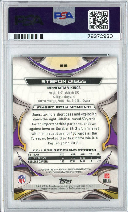 Graded 2015 Topps Finest Stefon Diggs #58 Refractor Rookie RC Football Card PSA 10 Gem Mint