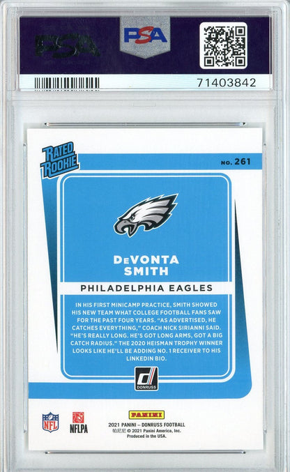 Graded 2021 Panini Donruss DeVonta Smith #261 Rookie RC Football Card PSA 10 Gem Mint