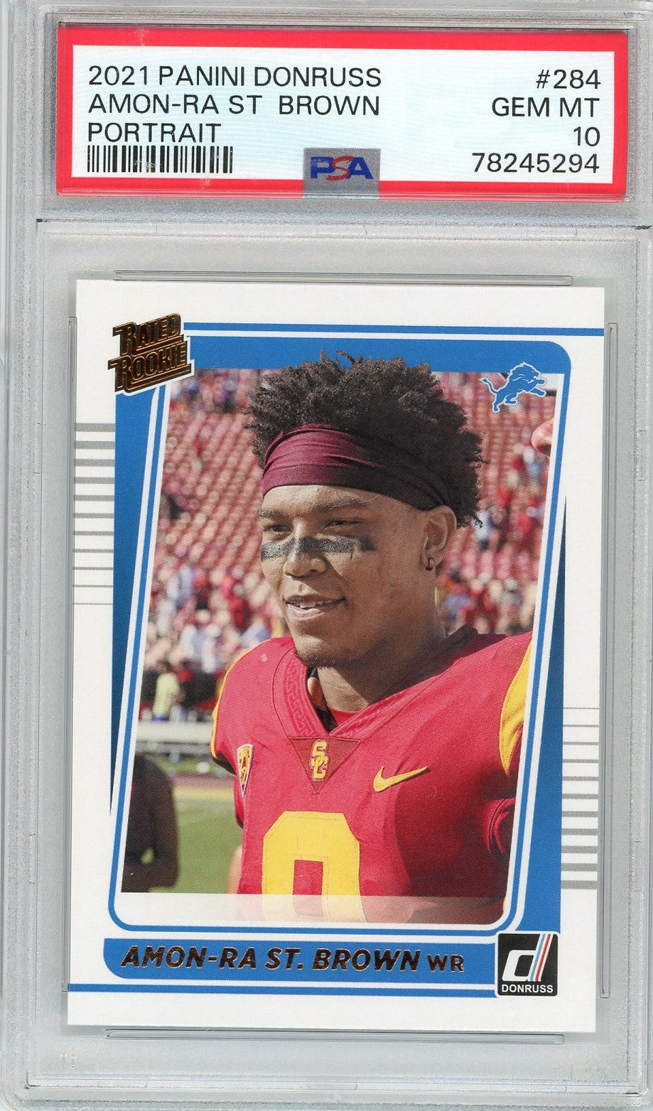 Graded 2021 Panini Donruss Amon-Ra St. Brown #284 Portrait Rookie RC Football Card PSA 10 Gem Mint