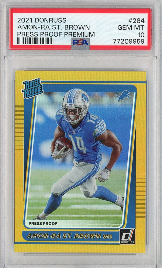 Graded 2021 Panini Donruss Amon-Ra St. Brown #284 Press Proof Premium Rookie RC Football Card PSA 10 Gem Mint