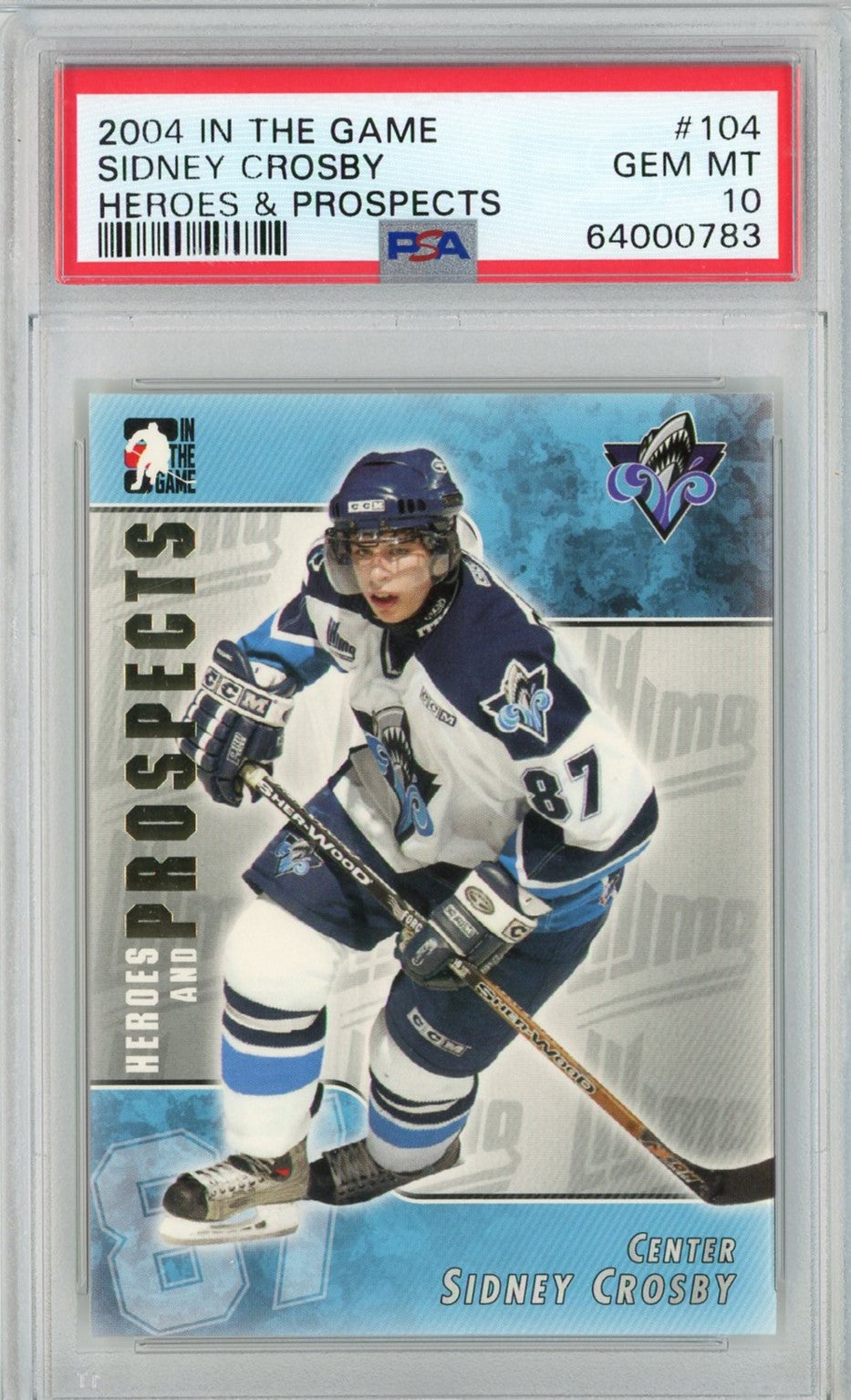 Graded 2004 In The Game Sidney Crosby #104 Heros & Prospects Rookie RC Hockey Card PSA 10 Gem Mint