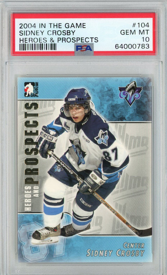 Graded 2004 In The Game Sidney Crosby #104 Heros & Prospects Rookie RC Hockey Card PSA 10 Gem Mint
