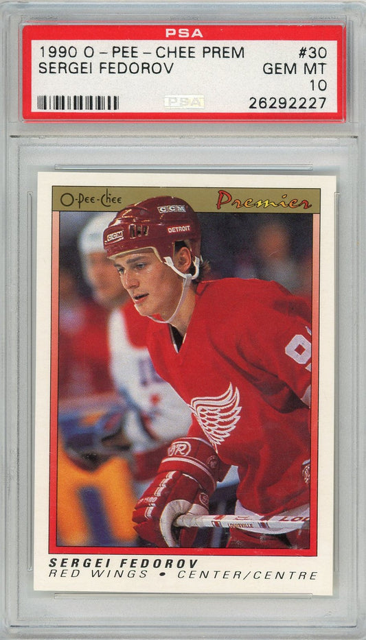 Graded 1990-91 O-Pee-Chee OPC Premier Sergei Fedorov #30 Rookie RC Hockey Card PSA 10 Gem Mint