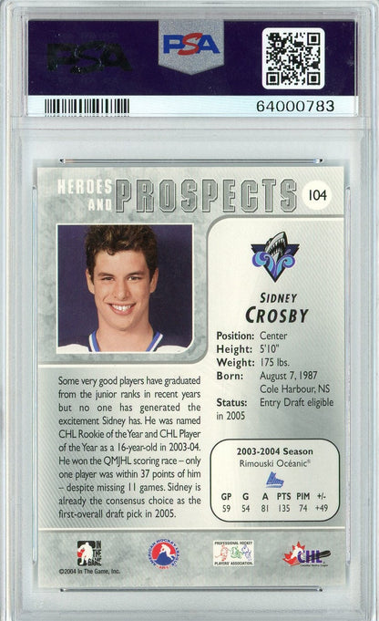 Graded 2004 In The Game Sidney Crosby #104 Heros & Prospects Rookie RC Hockey Card PSA 10 Gem Mint