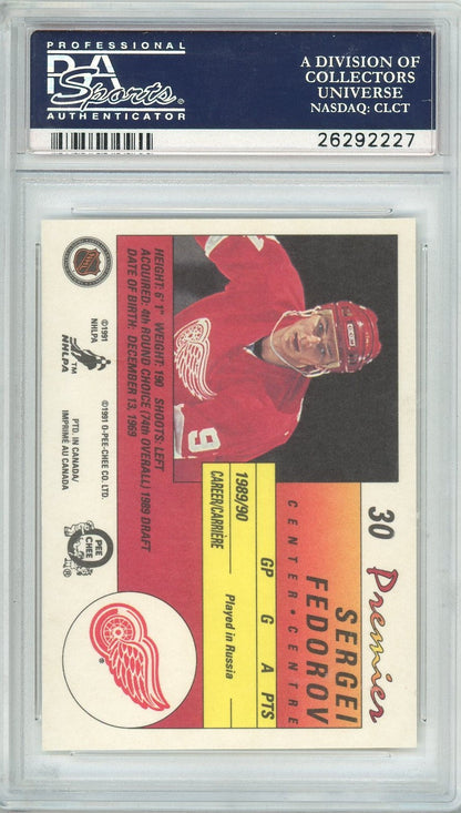 Graded 1990-91 O-Pee-Chee OPC Premier Sergei Fedorov #30 Rookie RC Hockey Card PSA 10 Gem Mint