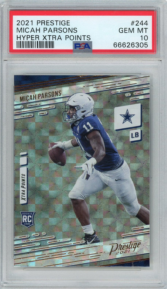 Graded 2021 Panini Prestige Micah Parsons #244 Hyper Xtra Points Rookie RC Football Card PSA 10 Gem Mint