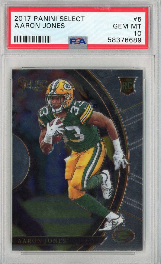 Graded 2017 Panini Select Aaron Jones #5 Rookie RC Football Card PSA 10 Gem Mint