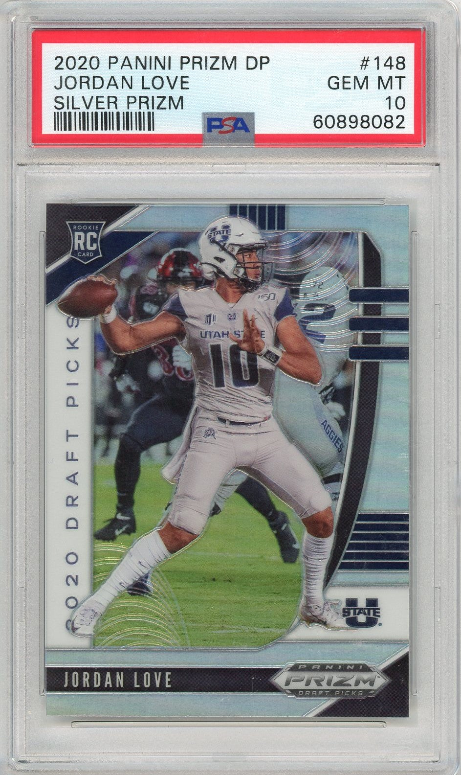 Graded 2020 Panini Prizm DP Jordan Love #148 Silver Prizm Rookie RC Football Card PSA 10 Gem Mint