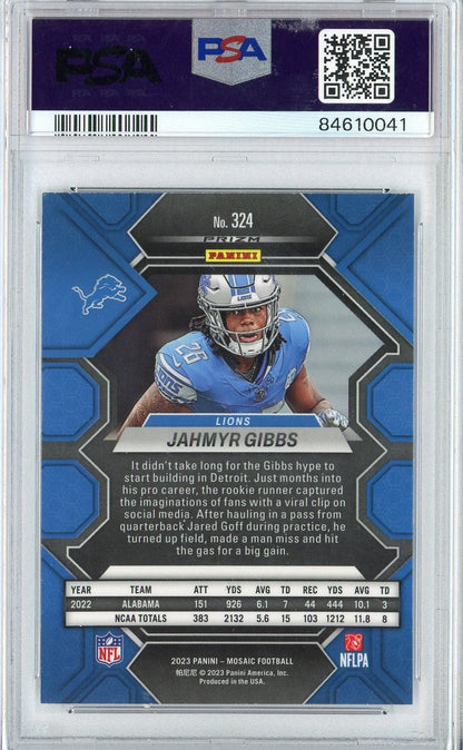 Graded 2023 Panini Mosaic Jahmyr Gibbs #324 Rookie RC Football Card PSA 10 Gem Mint