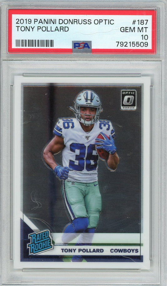 Graded 2019 Panini Donruss Optic Tony Pollard #187 Rookie RC Football Card PSA 10 Gem Mint