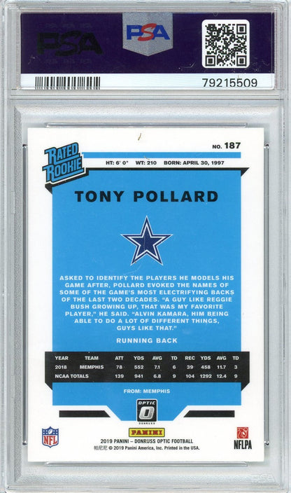 Graded 2019 Panini Donruss Optic Tony Pollard #187 Rookie RC Football Card PSA 10 Gem Mint
