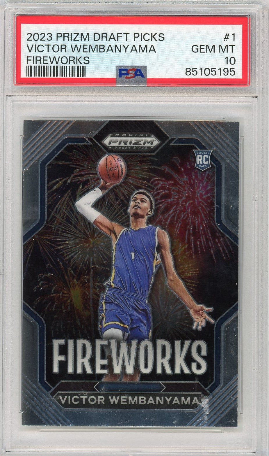 Graded 2023 Panini Prizm Draft Picks Victor Wembanyama #1 Fireworks Rookie RC Basketball Card PSA 10 Gem Mint