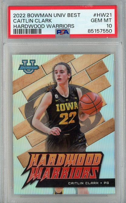 Graded 2022 Bowman Univ Best Caitlin Clark #HW21 Hardwood Warriors Rookie RC Basketball Card PSA 10 Gem Mint