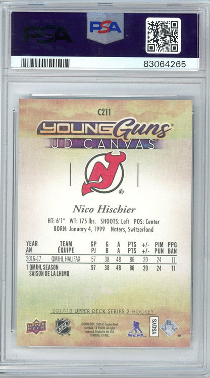 Graded 2017 Upper Deck Canvas Nico Hischier #C211 Rookie RC Hockey Card PSA 10 Gem Mint