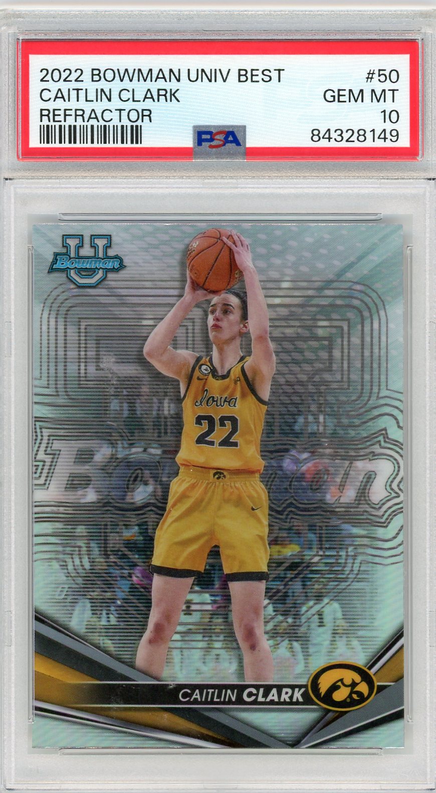 Graded 2022 Topps Bowman University Best Caitlin Clark #50 Refractor Rookie RC Basketball Card PSA 10 Gem Mint