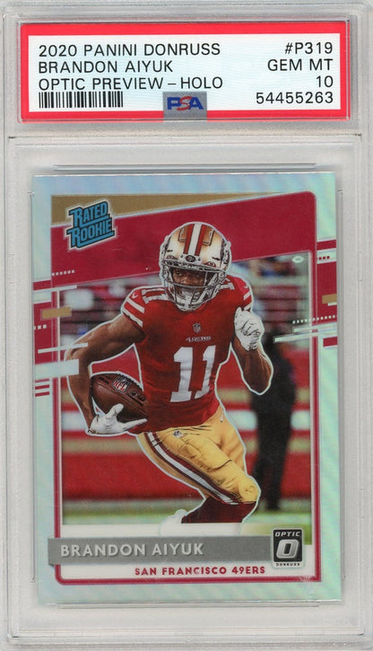 Graded 2020 Panini Donruss Brandon Aiyuk #P319 Optic Preview Holo Rookie RC Football Card PSA 10 Gem Mint