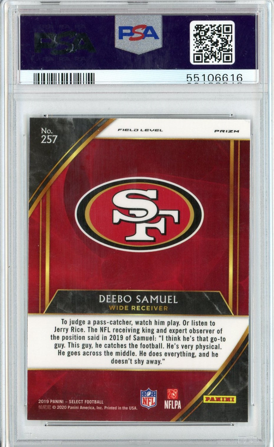 Graded 2019 Panini Select Deebo Samuel #257 Silver Prizm Rookie RC Football Card PSA 10 Gem Mint