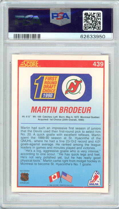 Graded 1990 Score Martin Brodeur #439 Rookie RC Hockey Card PSA 10 Gem Mint