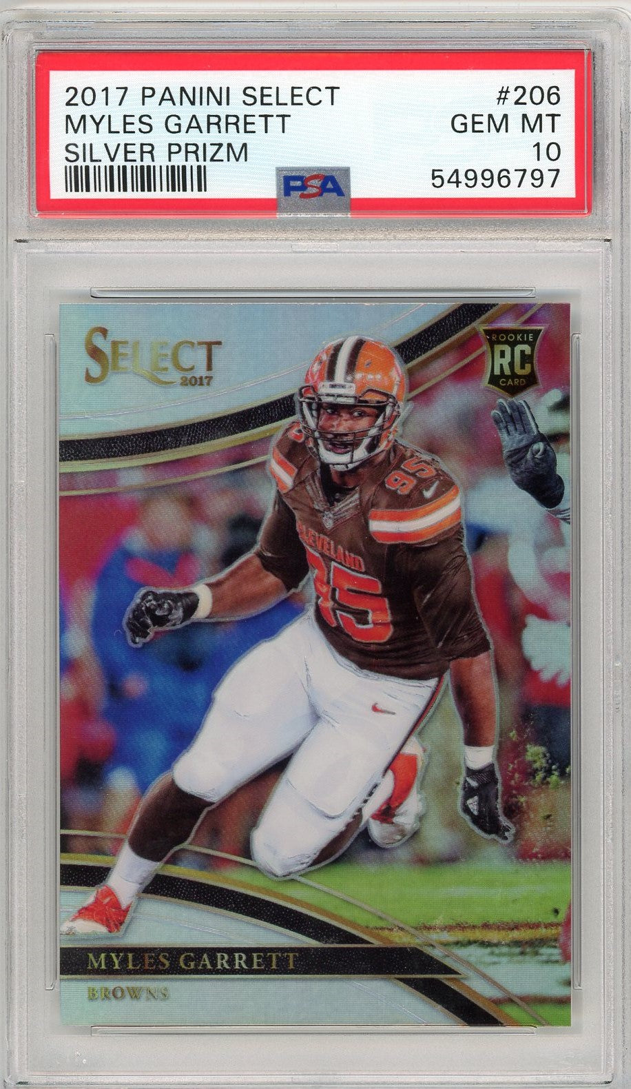 Graded 2017 Panini Select Myles Garrett #206 Silver Prizm Rookie RC Football Card PSA 10 Gem Mint