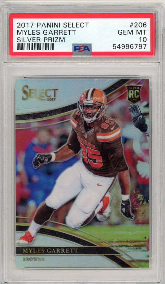 Graded 2017 Panini Select Myles Garrett #206 Silver Prizm Rookie RC Football Card PSA 10 Gem Mint