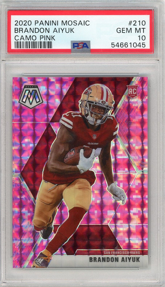 Graded 2020 Panini Mosaic Brandon Aiyuk #210 Camo Pink Rookie RC Football Card PSA 10 Gem Mint