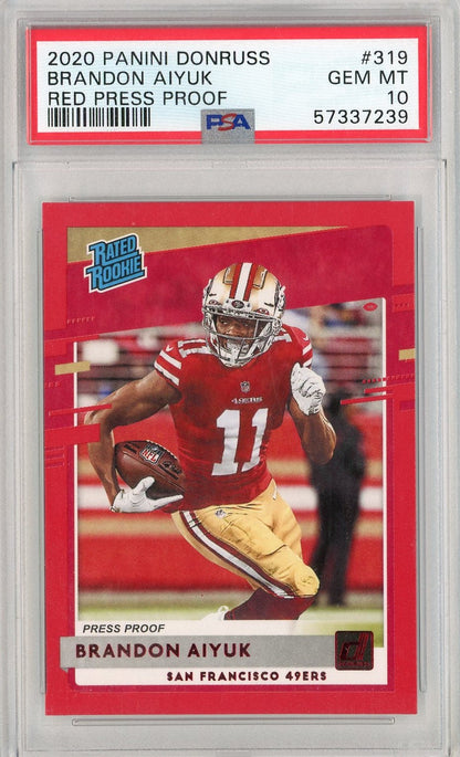 Graded 2020 Panini Donruss Brandon Aiyuk #319 Red Press Proof Rookie RC Football Card PSA 10 Gem Mint