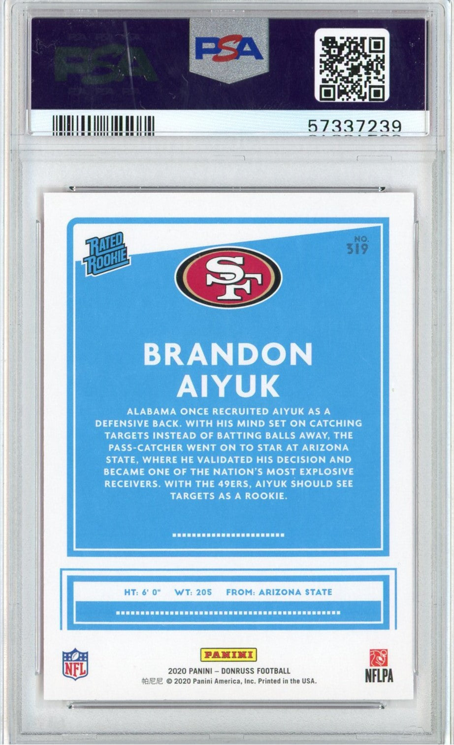 Graded 2020 Panini Donruss Brandon Aiyuk #319 Red Press Proof Rookie RC Football Card PSA 10 Gem Mint