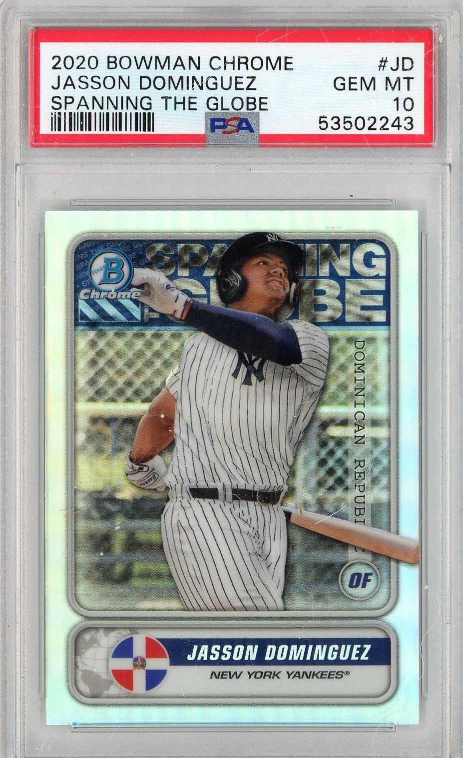 Graded 2020 Topps Bowman Chrome Jasson Dominguez #JD Spanning The Globe Rookie RC Baseball Card PSA 10 Gem Mint