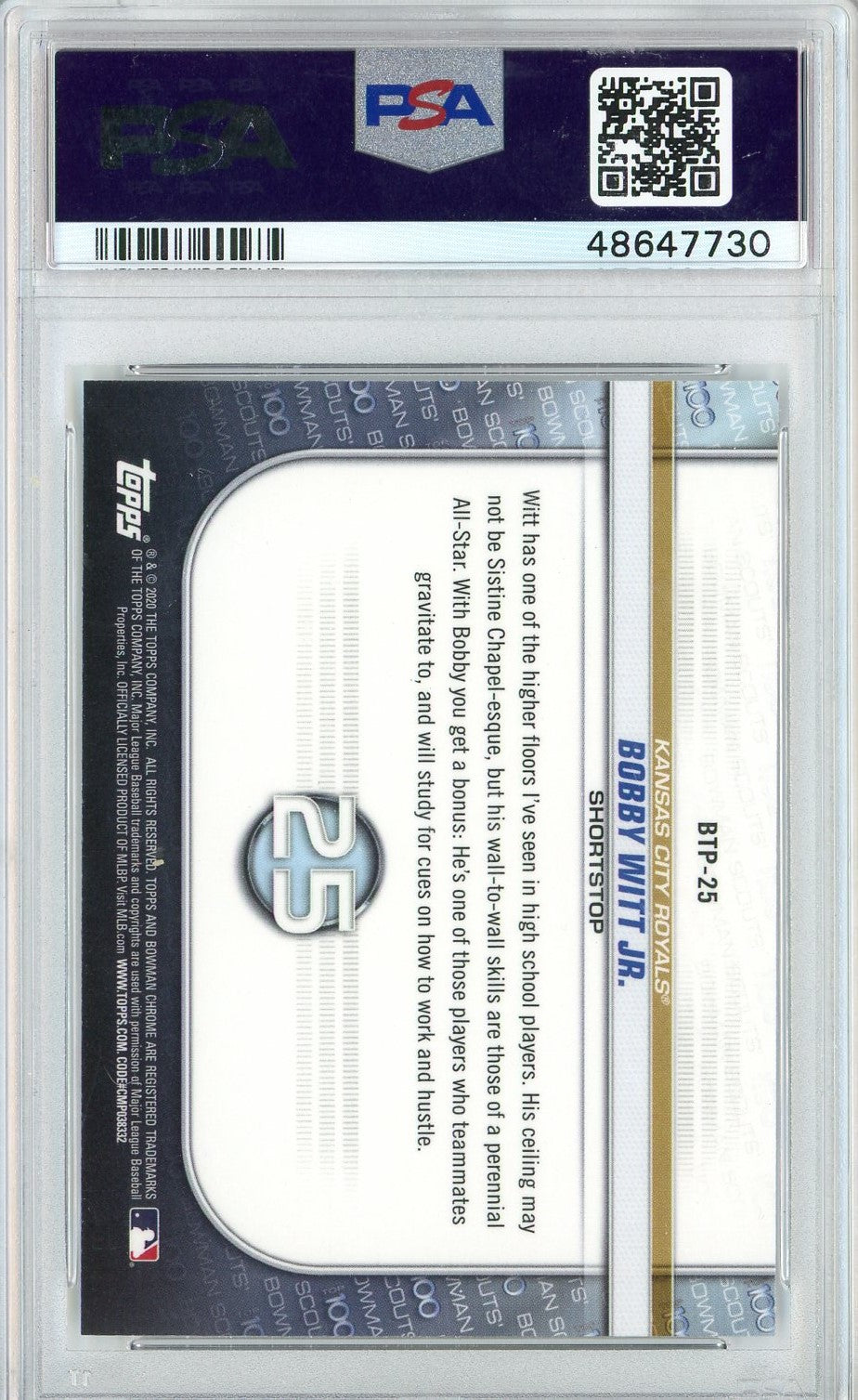 Graded 2020 Bowman Chrome Bobby Witt Jr #BTP25 Scouts Top 100 Rookie RC Baseball Card PSA 10 Gem Mint