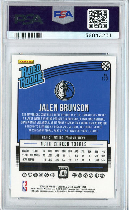 Graded 2018 Panini Donruss Optic Jalen Brunson #179 Rookie RC Basketball Card PSA 10 Gem Mint