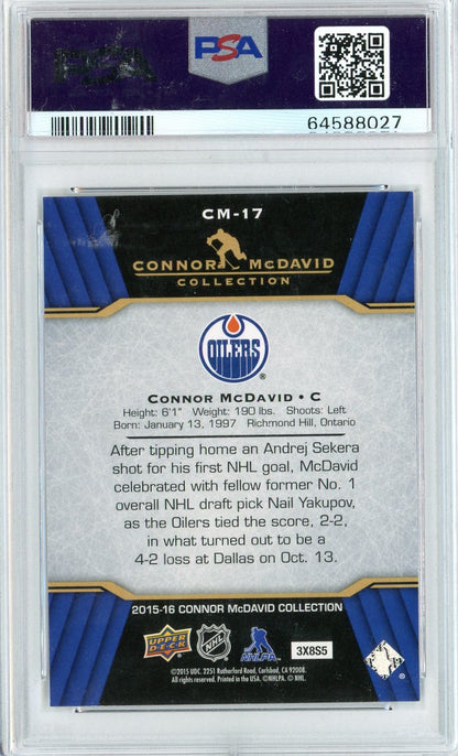 Graded 2015 Upper Deck Connor McDavid #CM-17 Connor McDavid Collection Rookie RC Hockey Card PSA 10 Gem Mint