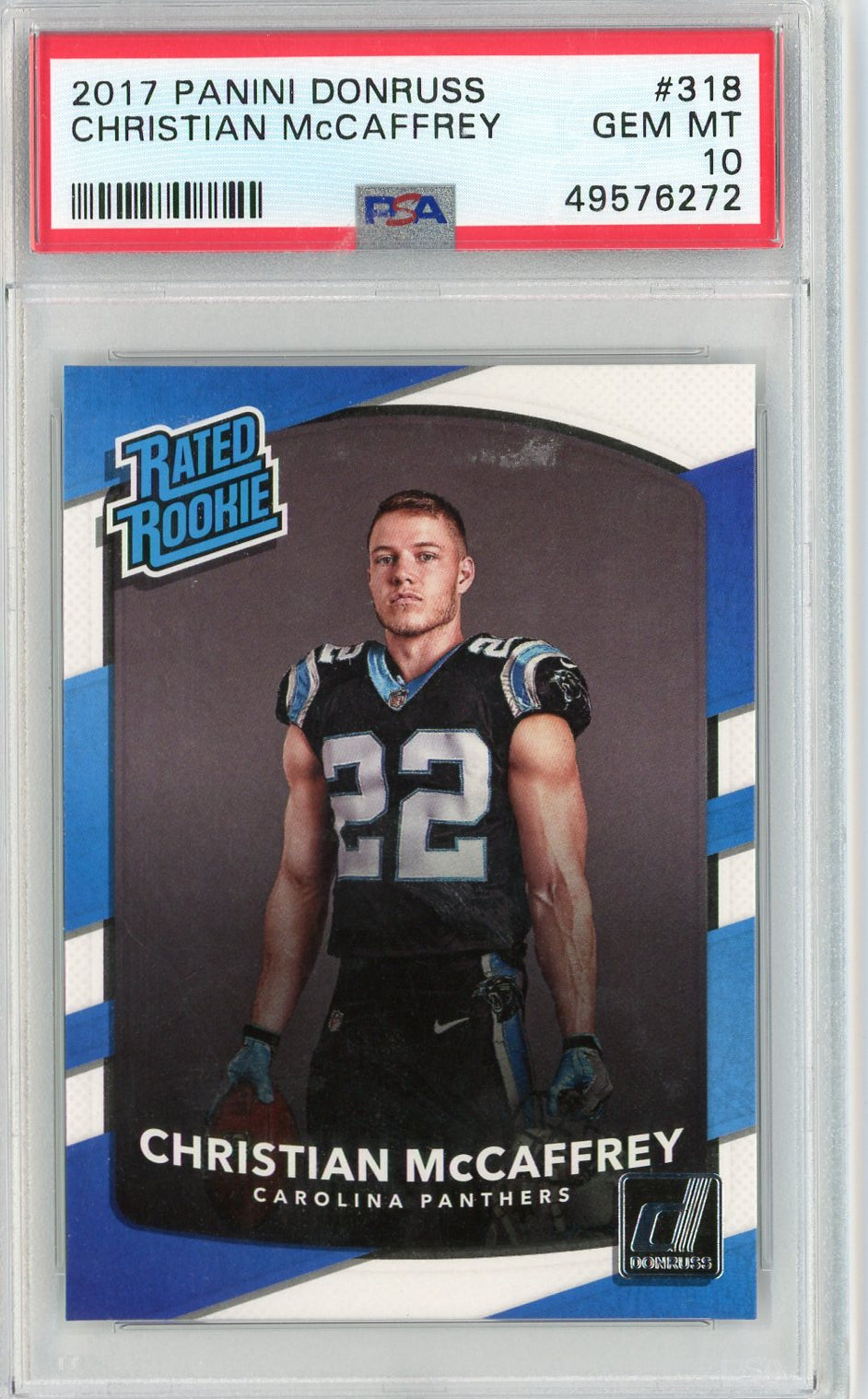 Graded 2017 Panini Donruss Christian McCaffrey #318 Rookie RC Football Card PSA 10 Gem Mint