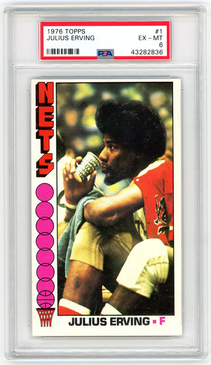 Graded 1976 Topps Julius Erving #1 Basketball Card PSA 6 EX-MT