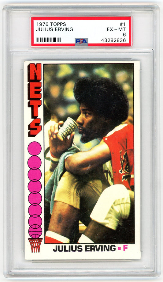 Graded 1976 Topps Julius Erving #1 Basketball Card PSA 6 EX-MT