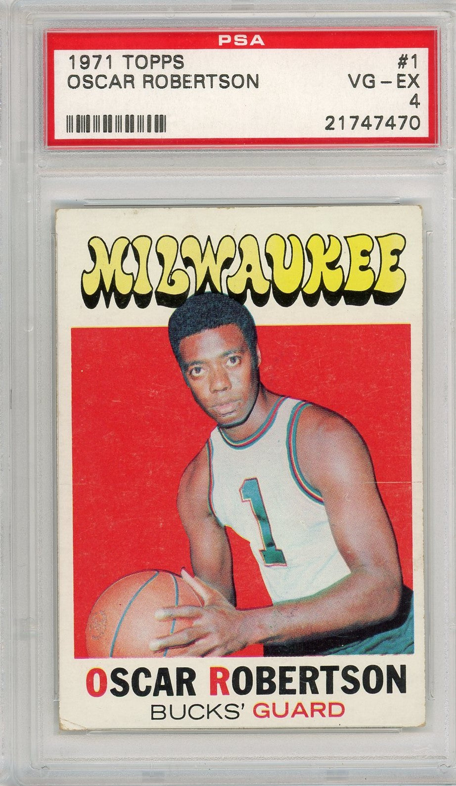 Graded 1971 Topps Oscar Robertson #1 Basketball Card PSA 4 VG-EX