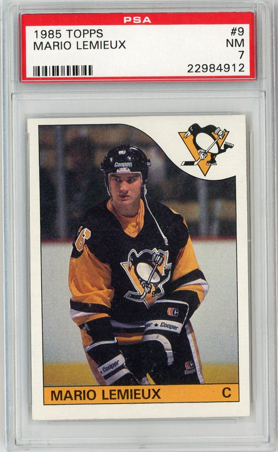 Graded 1985 Topps Mario Lemieux #9 Rookie RC Hockey Card PSA 7 NM