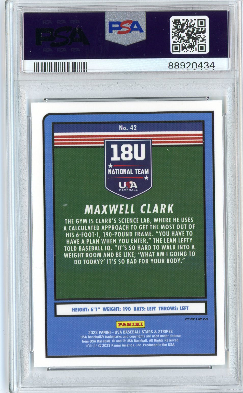 Graded 2023 Panini Stars & Stripes USA Max Clark #42 Silver Rookie RC Baseball Card PSA 10 Gem Mint