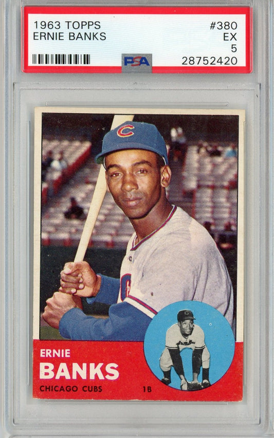 Graded 1963 Topps Ernie Banks #380 Baseball Card PSA 5 Excellent