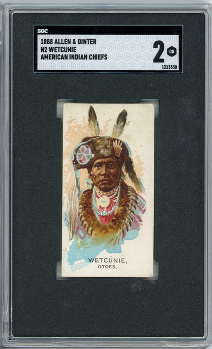 Graded 1888 Allen & Ginter American Indian Chiefs N2 Wetcunie Baseball Tobacco Card SGC 2 Good