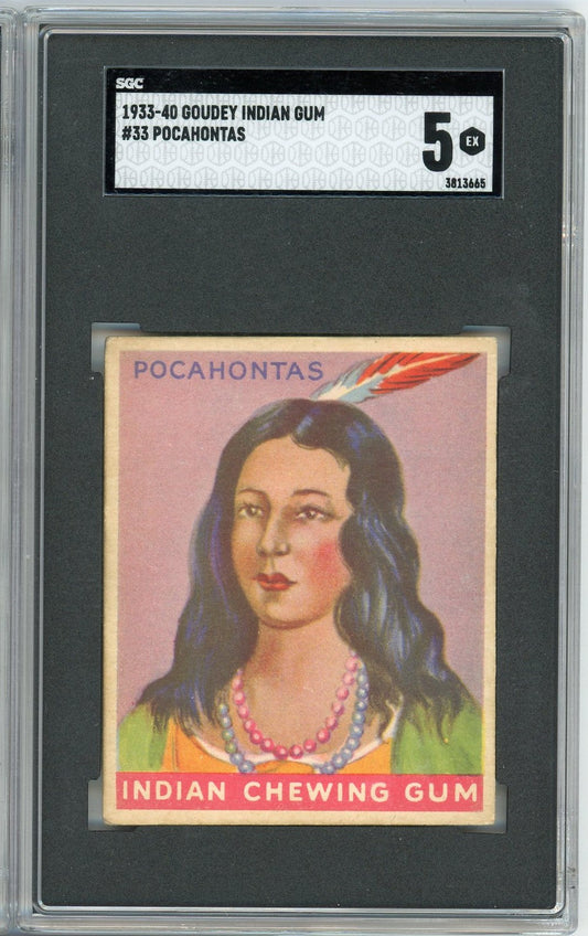 Graded 1933 Goudey Indian Gum Pocahontas #33 Baseball Tobacco Card SGC 5 Excellent
