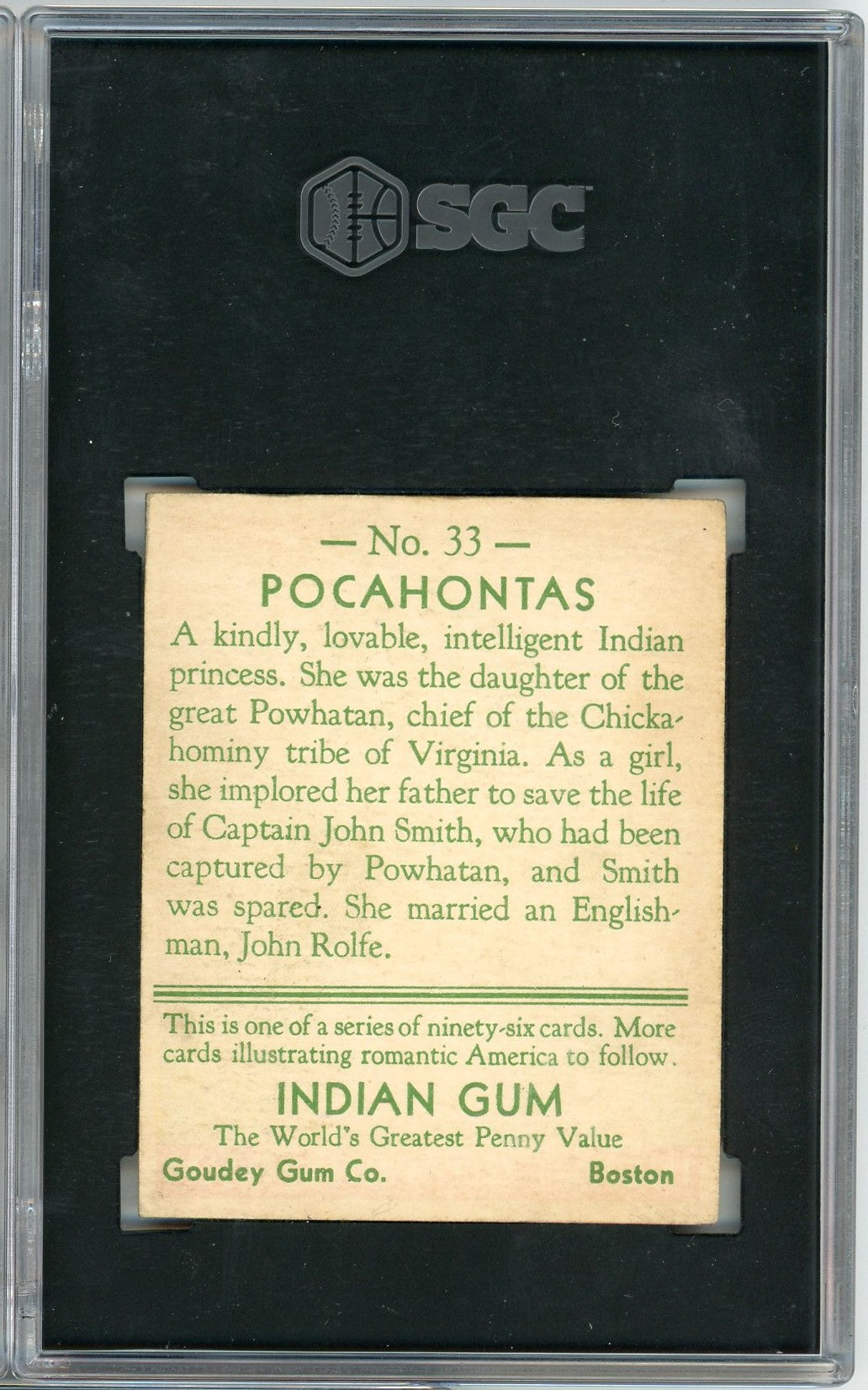 Graded 1933 Goudey Indian Gum Pocahontas #33 Baseball Tobacco Card SGC 5 Excellent