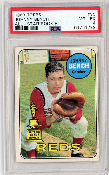 Graded 1969 Topps Johnny Bench #95 All-Star Rookie Cup RC Baseball Card PSA 4 VG-EX